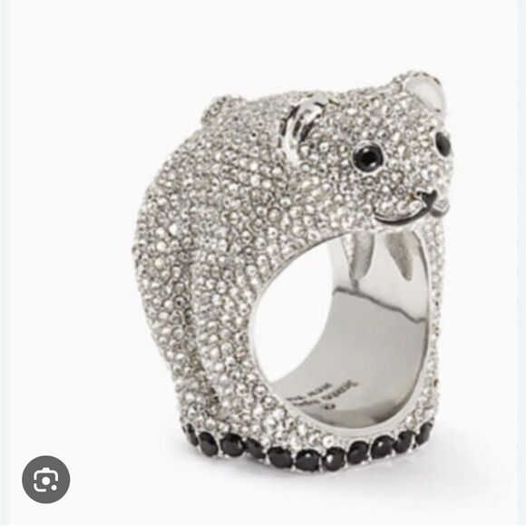 Kate Spade Arctic Friends Adorable Polar Bear Pave & Black Crystal Ring Size 7 - Picture 1 of 9